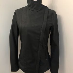 Andrew Marc Faux black leather & knit moto jacket